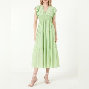 Free the Roses Lace Trim Detail Tiered Midi Dress Sundress Green Size Large‎